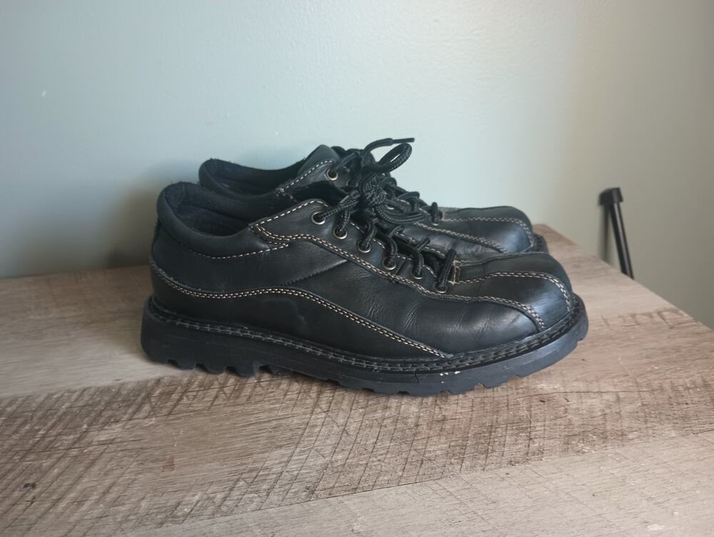 Vtg Emergency Exit Y2K Chunky Leather Oxford Sneakers Mens 8 Wom 9.5 Black Goth